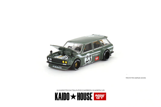 1:64 Kaido House Datsun Kaido Wagon 510 Carbon Fiber V3, Grøn, MiniGT
