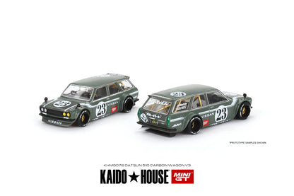 1:64 Kaido House Datsun Kaido Wagon 510 Carbon Fiber V3, Grøn, MiniGT
