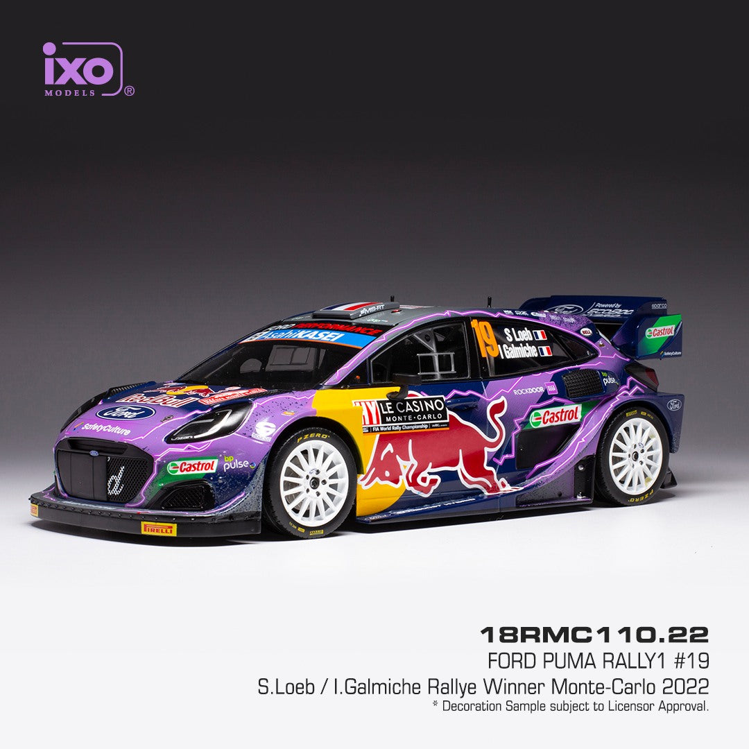1:18 Ford Puma, Red Bull, Rally VM, Rally Monte Carlo #19 Loeb/Galmiche, motorsport, lukket model