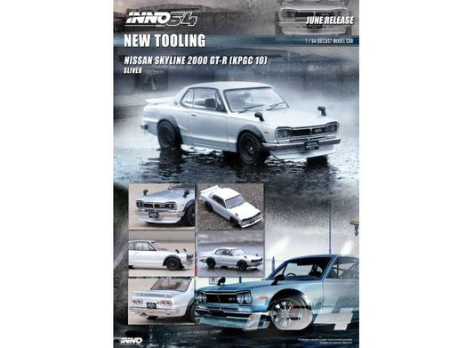 1:64 Nissan Skyline 2000 GT-R (KPGC10), sølvmetallic, Inno64