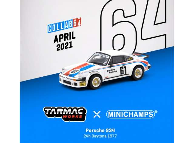 1:64 Porsche 934, #61 24h Daytona 1977, hvid/blå/rød, Tarmac/Minichamps