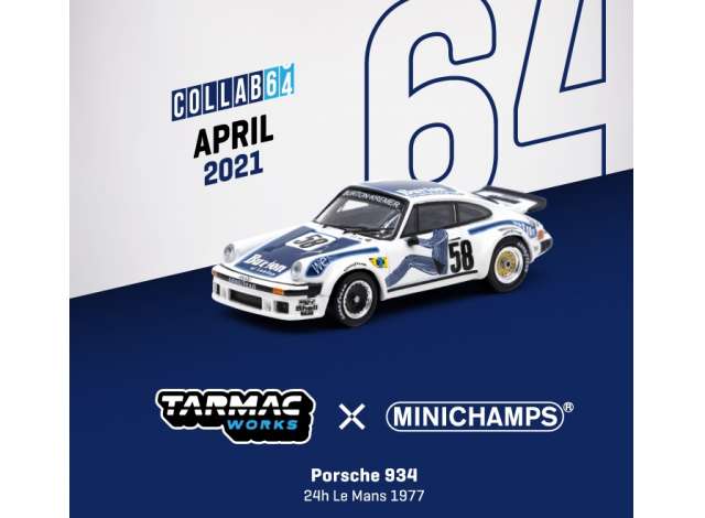1:64 Porsche 934,  #58 24h Le Mans 1977, blå/hvid, Tarmac/Minichamps