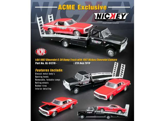 1:64 Chevrolet C-30 ramp truck 1967 med en Chevrolet Nickey Camaro 1967 på ladet, ACME 1967 chevrolet c-30 ramp truck with a 1967 *nickey* camaro