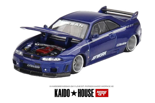 1:64 Nissan Skyline GT-R (R33) Kaido Works V2 RHD, blå, MiniGT