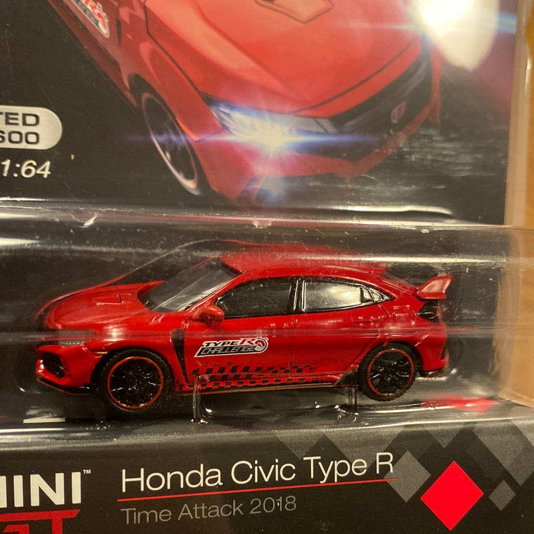 1:64 Honda Civic Type-R FK8, rød/sort, Time Attack 2018, MiniGT, limited