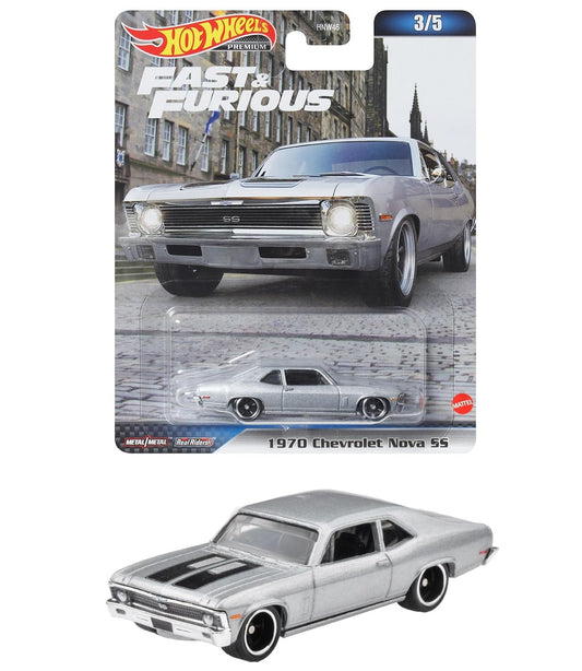 1:64 Chevrolet Nova SS, 1970, sølv, Fast & The Furious, Hot Wheels HNW54, 3/5
