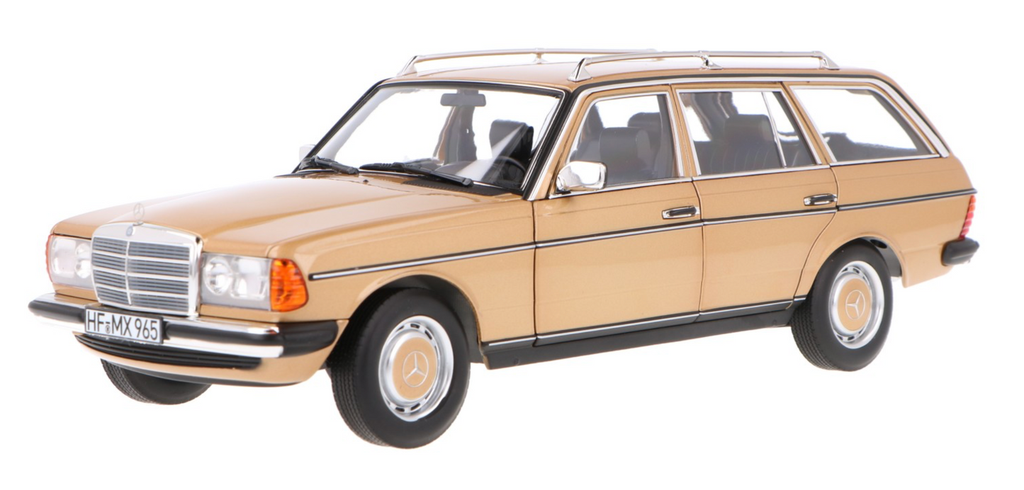 1:18 Mercedes-Benz 200 T (S123), 1982, guldmetallic, Norev 183738, åben model, limited 500 stk.