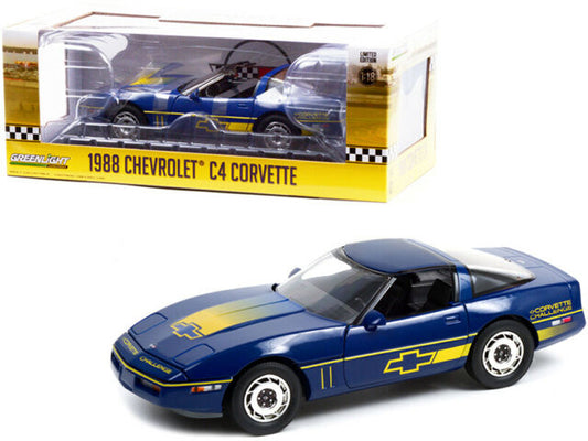 1:18 Chevrolet Corvette C4, Challenge Race Car, 1988, blå med gul staffering, Greenlight 13597, åben model