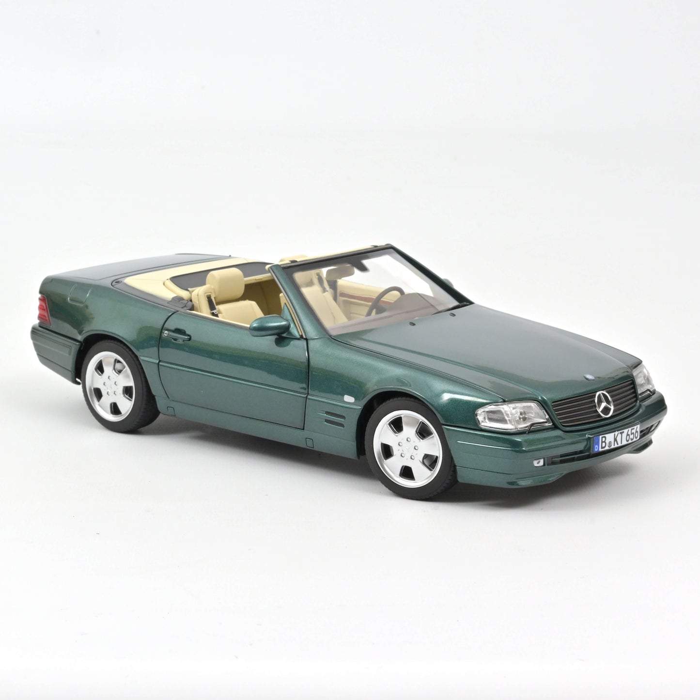 1:18 Mercedes-Benz SL500 R129, 1999, grønmetallic, Norev 183753, åben model