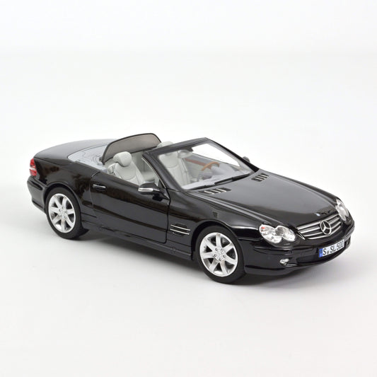 1:18 Mercedes-Benz SL500 R230 Cabriolet, 2003, sort, Norev 183840, åben model
