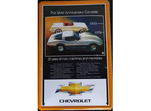 Metalskilt, 30x20 cm, 1953-1978 Chevrolet  *The Silver Anniversary Corvette*