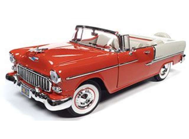 1:18 Chevy Bel Air Convertible, rød/hvid, AutoWorld, AMM1265, åben model, limited