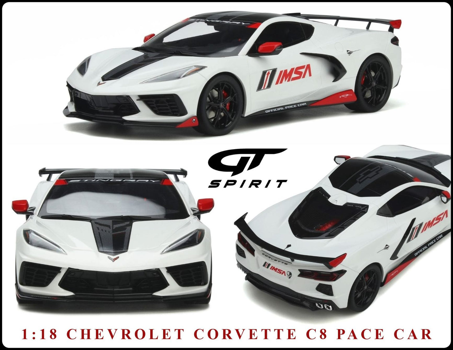 1:18 Chevrolet Corvette C8 Pace Car IMSA, hvid, 2020, GT Spirit, GT370, lukket model, limited