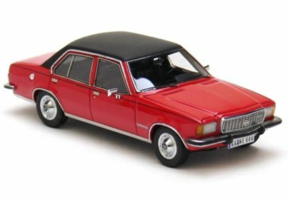 1:43 Opel Commodore B, 4 dørs, rød/sort, Neo Scale