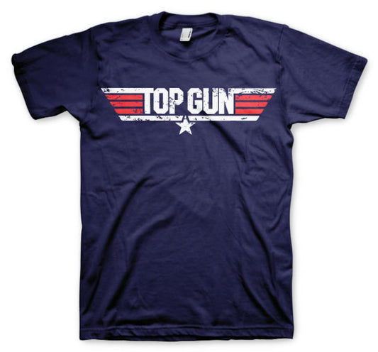 Top Gun Distressed Logo T-Shirt, Navy, L